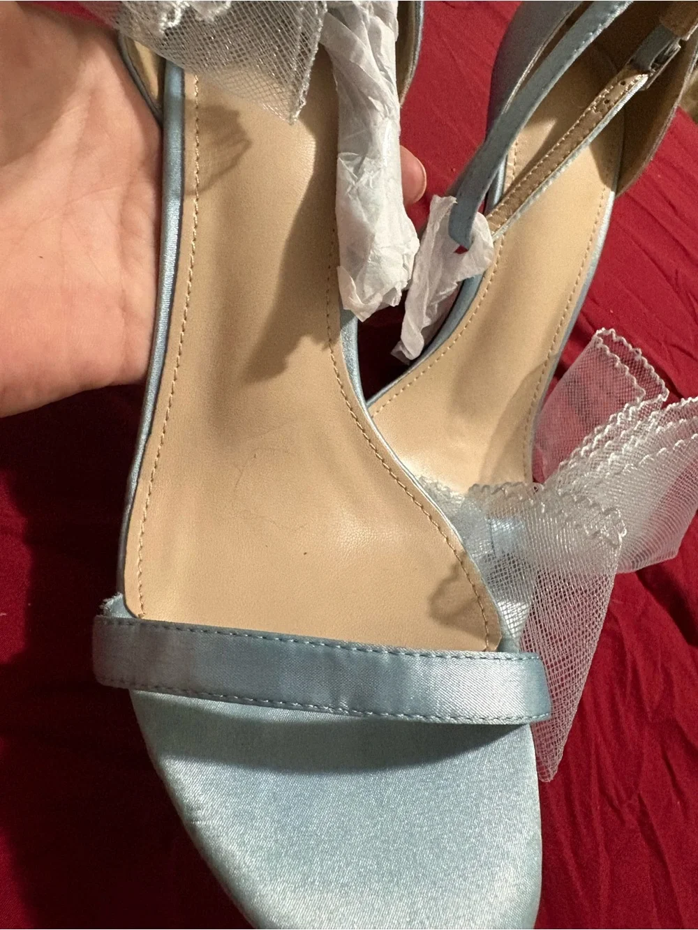 Amazon Light Blue Tulle Ankle-Strap Stiletto Sandals